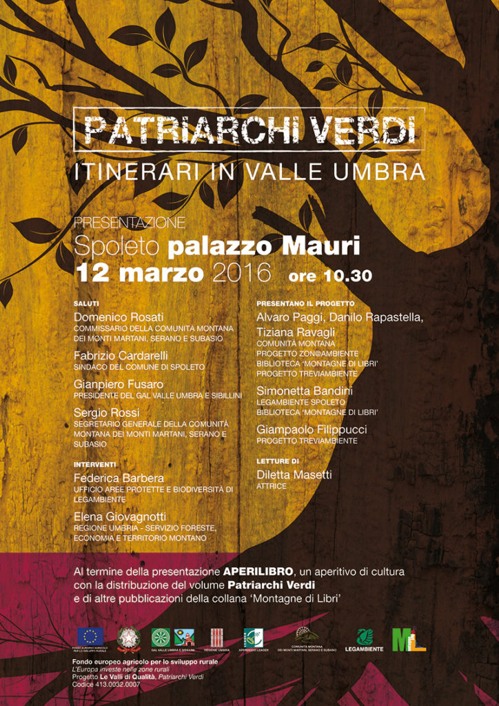 Patriarchi Verdi, locandina per la presentazione del 12 marzo 2016, Spoleto, biblioteca comunale, palazzo Mauri